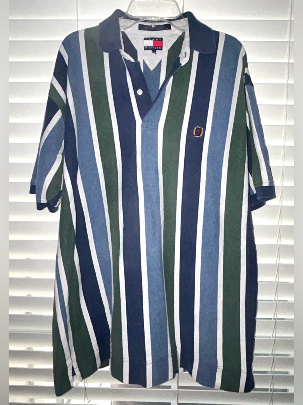 Vintage 90s Tommy Hilfiger Vertical Striped Mens Short Sleeve Polo Medium Preppy